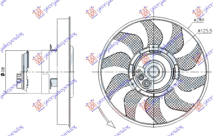 VENTILATOR (MOTOR+ELISA) (280mm) (2 PIN) (BEZ KABLA)