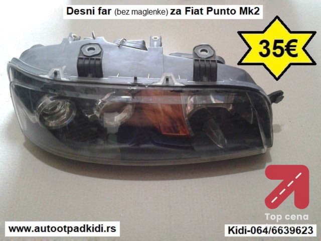 Desni far (bez maglenke) za Fiat Punto Mk2
