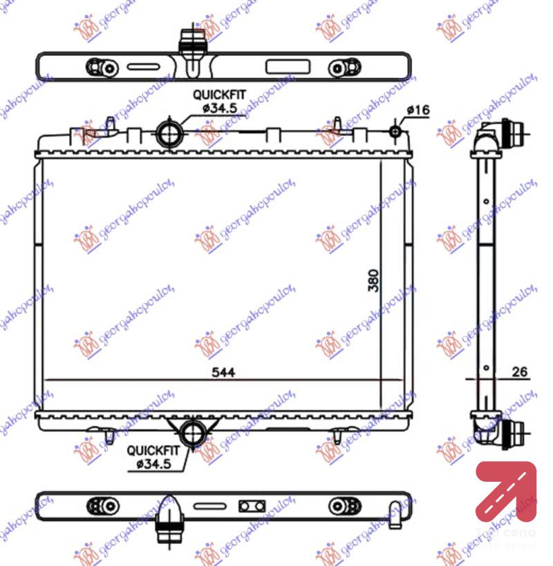 HLADNJAK 1.2 THP BENZ (380x540x26)BRZA SPOJKA CITROEN BERLINGO (2008-2015) (OEM: 9800482380)