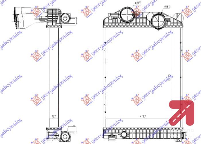 HLADNJAK INTERCOOLER (572x432x52) MERCEDES ATEGO (1997-) (OEM: 9705010101)