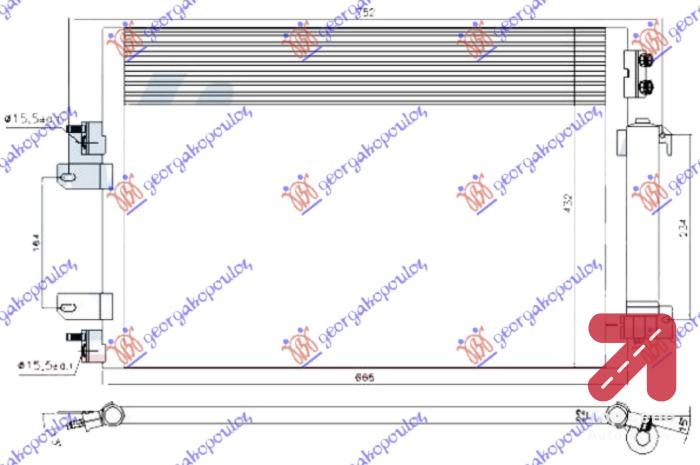 HLADNJAK KLIME 2.0 - 2.4 BENZIN AUTO 665x432 DODGE CALIBER (2007-) (OEM: 68078975AA, 68078975AB, 68223852AA)