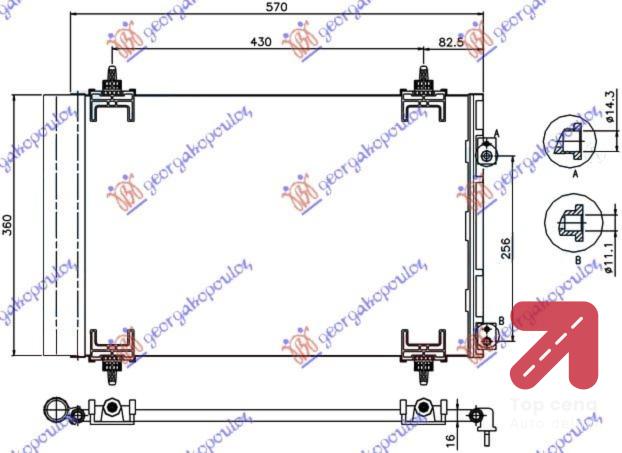 HLADNJAK KLIME BZ/DS (53.5x36x1.2)SA PREDNJE PEUGEOT PARTNER (2008-2015) (OEM: 6455CX, 6455GH, 6455HJ)