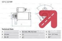 Starter BOSCH 0 986 023 580 - CITROËN C4 1.6 HDI