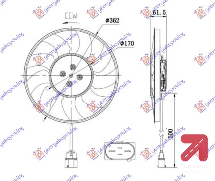 VENTILATOR 2.0 - 3.0B 2.0 - 3.0 D 370mm 4P LEVO AUDI A7 (2018-) (OEM: 8W0959455A, 8W0959455AD, 8W0959455K)