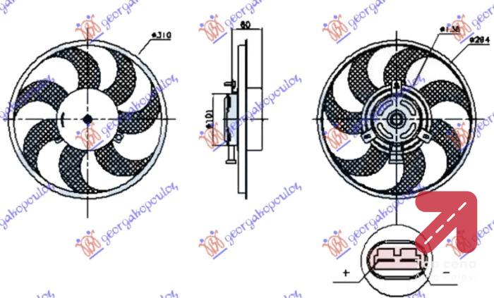 VENTILATOR BEN-DIZ MOT+ELI (300)PRIK.NA MOT. MERCEDES VITO (W639) & VIANO (2004-2010) (OEM: 6395000593)