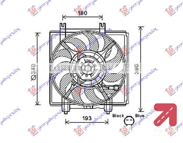 VENTILATOR KOMPLET 2.5 TURBO (342mm) 2PIN SUBARU IMPREZA (2008-2014) (OEM: 73310FG001, 73310FJ002, 73310FJ003)